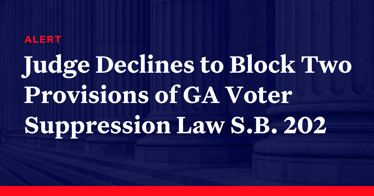 Federal Judge Declines To Block Two Provisions Of Georgia Voter ...