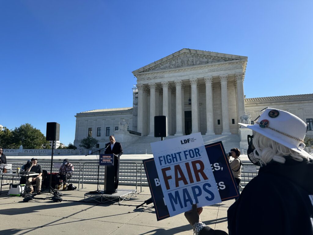 The NAACP Legal Defense Fund holds a press conference outside of the U.S. Supreme Court on the day of oral argument in Alexander v. South Carolina State Conference of the NAACP. (Democracy Docket)